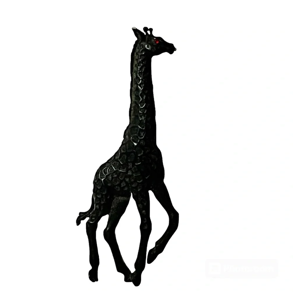 Vintage Giraffe Brooch Pin Black Metal
